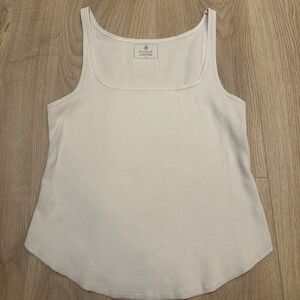 Free People Movement White Ribbed Tank Top Womens Size L Yoga Square Neck